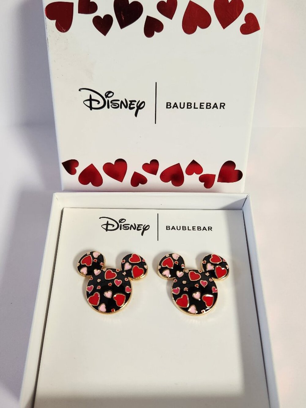 Disney Baublebar Mickey Mouse Heart Earrings Valentine Mickey Head One Pair New